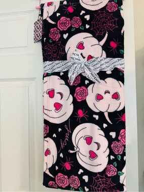 Juicy Couture Black Fleece Throw with Pink Rose and White Accents